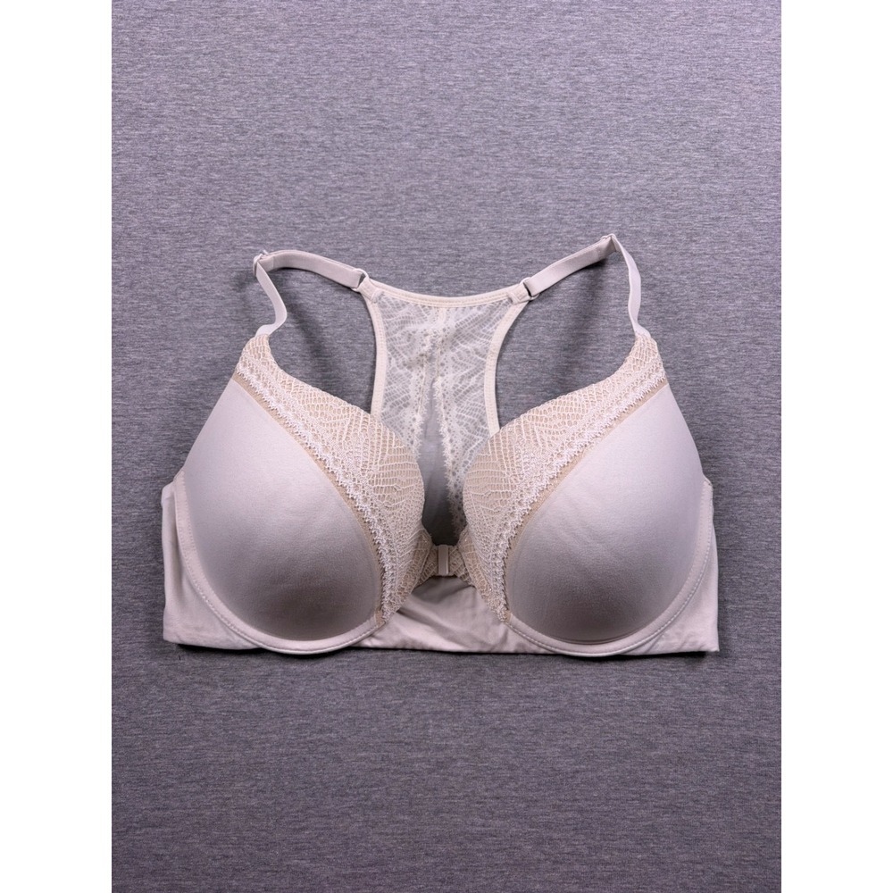 Victoria's Secret Front-Close Racerback Bra 36DDD Cream Lace Push Up
